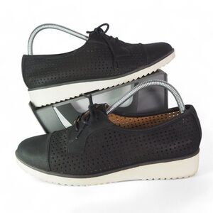 Natural Soul Vivian Faux Nubuck Perforated Lace-up Shoes Black Women's‎ 9.5M
